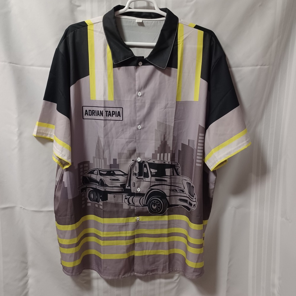 Shein Button Up Shirt Mens 3XL Grey Tow Truck Premier Choice Towing Novelty Top